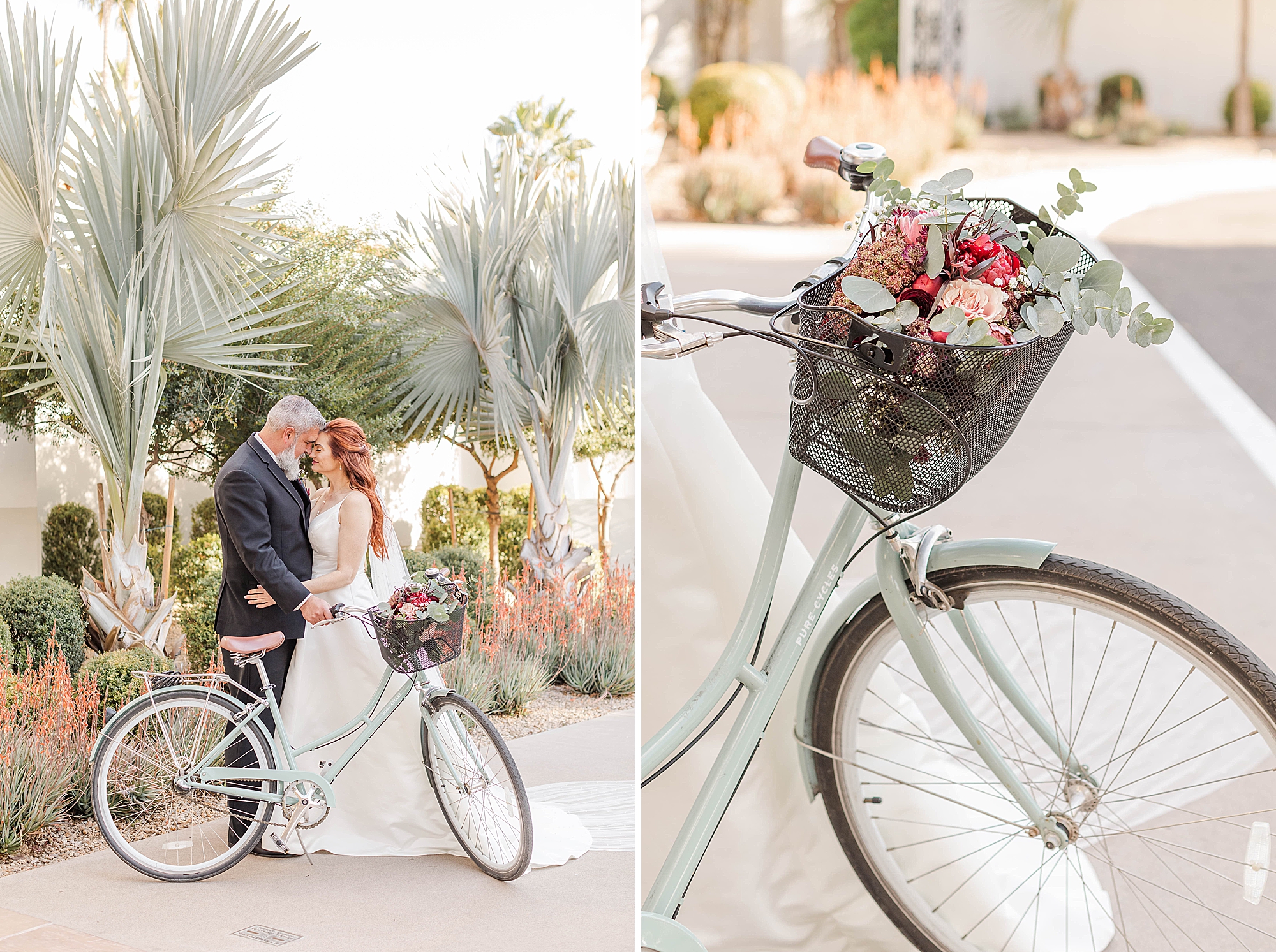 The Scott Resort and Spa Wedding bride and groom by beach cruiser