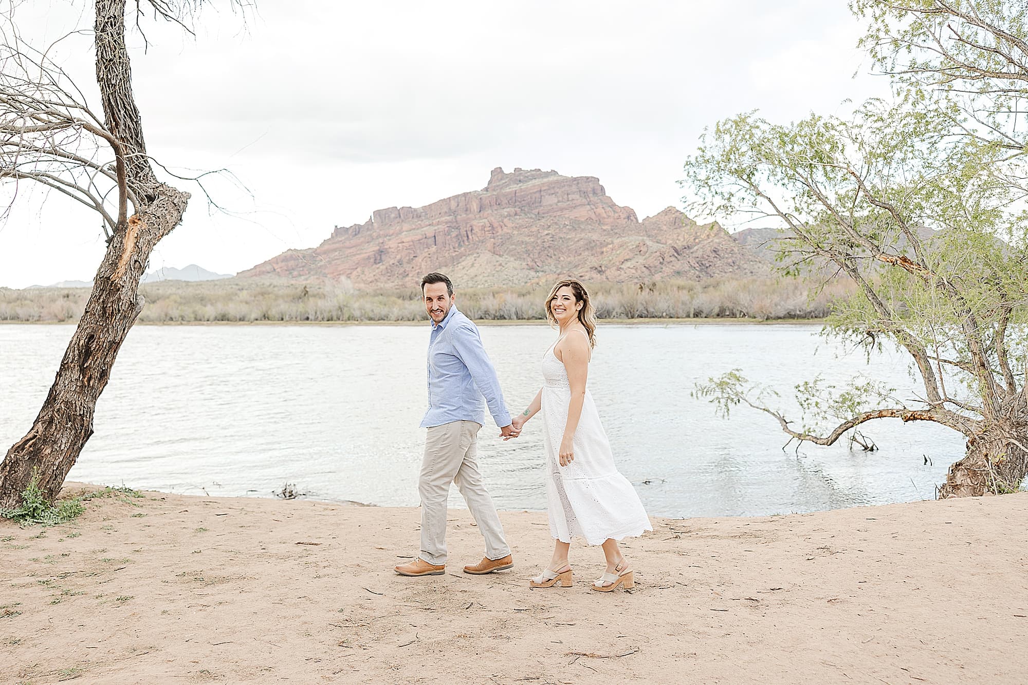 Spring Engagement Session at the Salt River couple walking