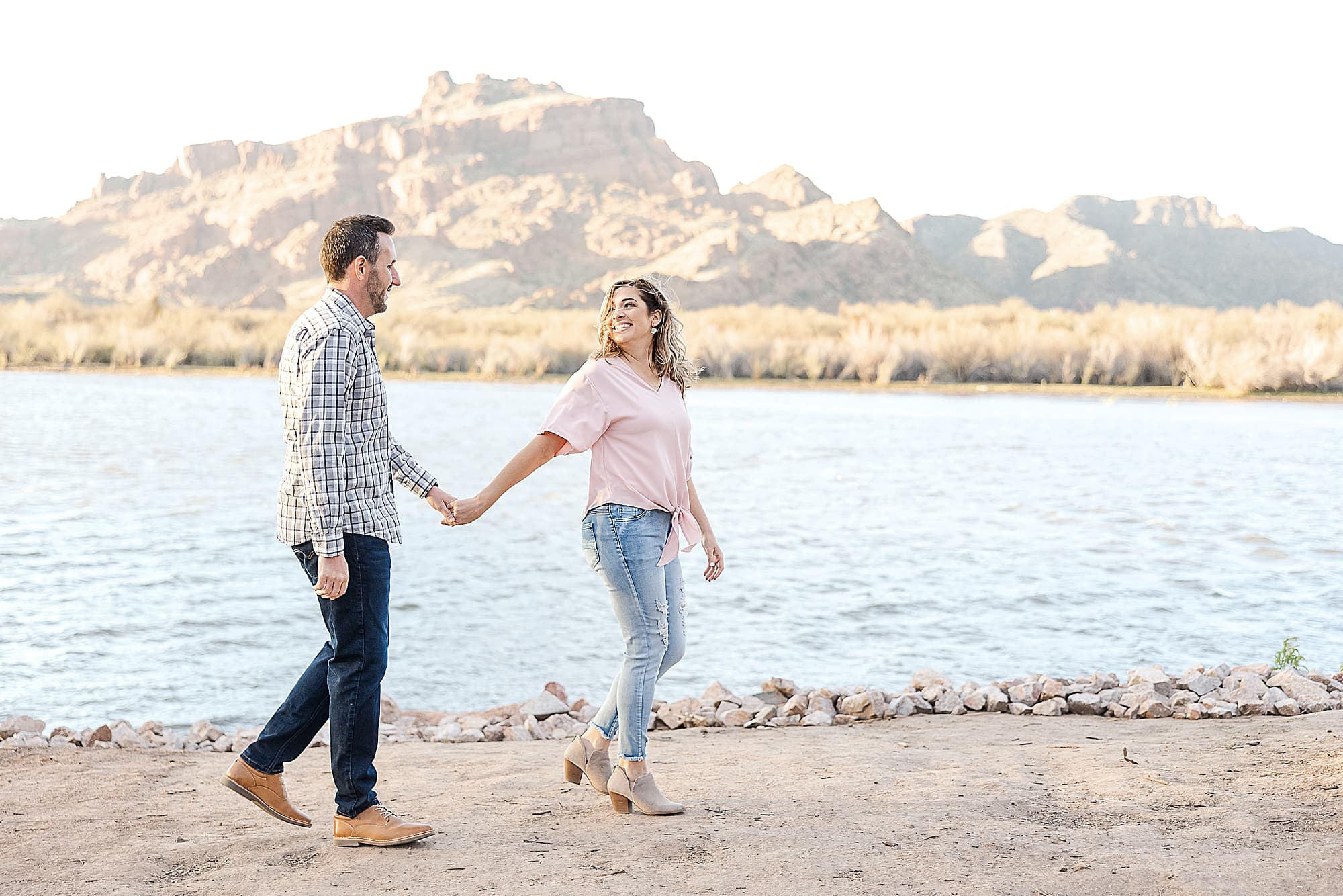 Spring Engagement Session at the Salt River couple walking